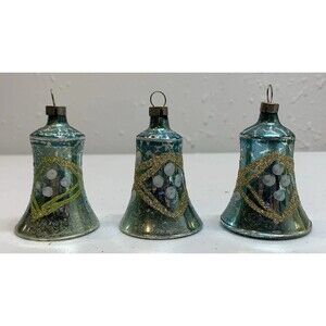 Czechoslovakia Antique Blue Glass Bell Vintage Czech Christmas Ornament 1950's